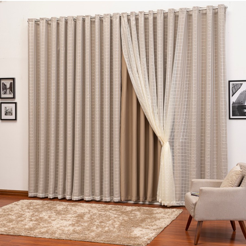 Cortina Blackout Tecido Com Voil 3,00 X 2,60 Quarto/sala