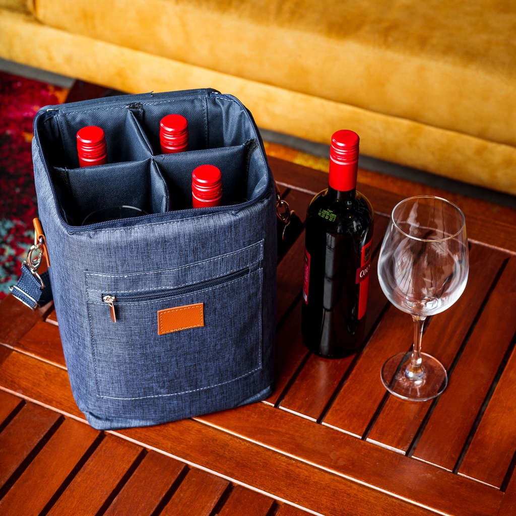 Bolsa / Porta Vinho Em Couro Sintético 4 Garrafas Super Premium ...