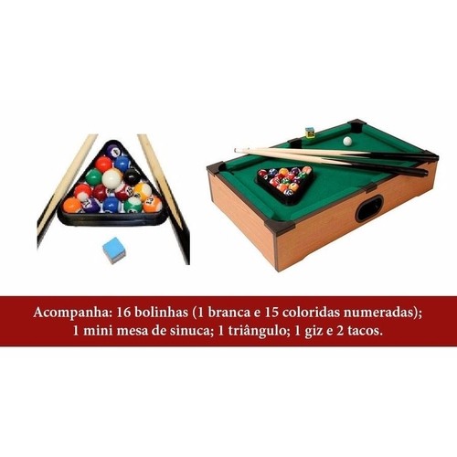 Mini Mesa de Sinuca Bilhar Snooker Infantil Com Pé 2 Tacos 16 Bolas  Triângulo Giz Brinqway BW-117 - BEST SALE SHOP
