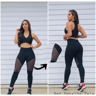 Calça Legging Fitness Atlanta calça leggig Feminino plus size Com Tela Cintura Alta Suplex Academia Legg Malhar Ref500