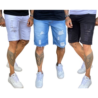 Kit 3 Bermudas Rasgadas Deretamente Da Fabrica