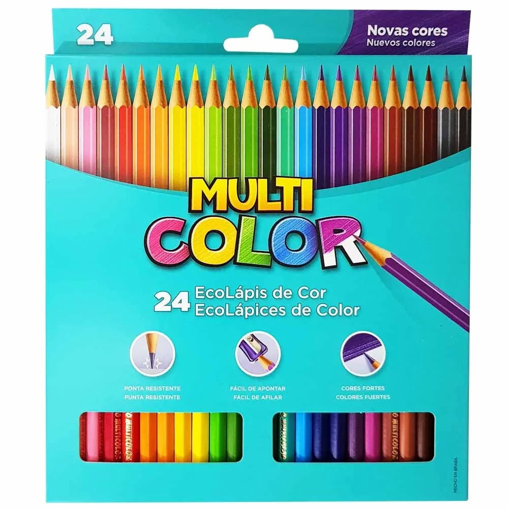 Lápis de Cor 24 Cores Multicolor Sextavado Novas Cores
