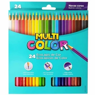Lápis de Cor 24 Cores Multicolor Sextavado Novas Cores