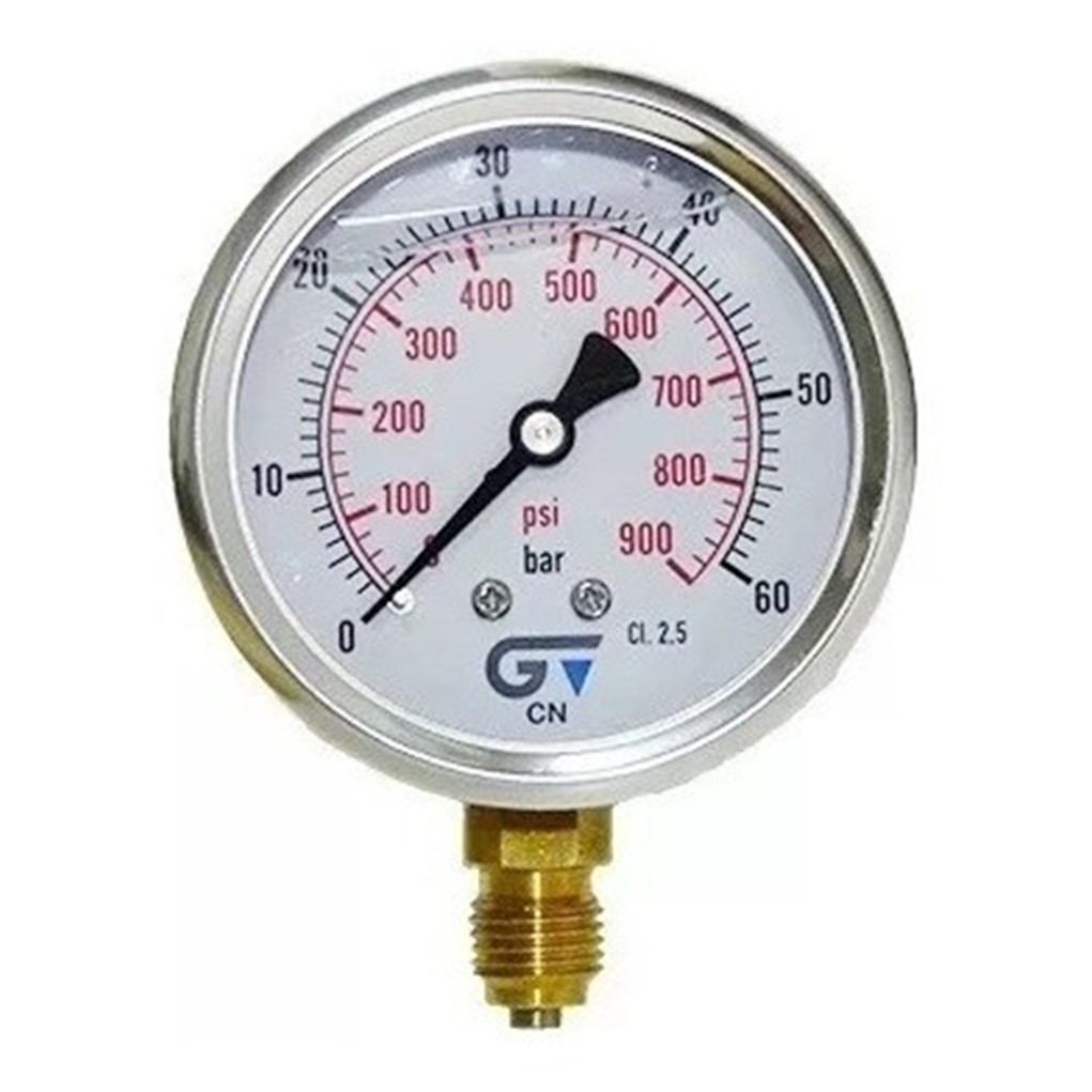 Manômetro 63 mm 900 Psi 60 Bar Com Glicerina Aço