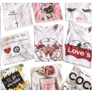 KIT 10 Camiseta feminina camisetas blusa blusas T-shirts Feminina Sortida KIT 10 Camiseta Feminina camisetas blusa blusas Evangelica T-shirts Babylook