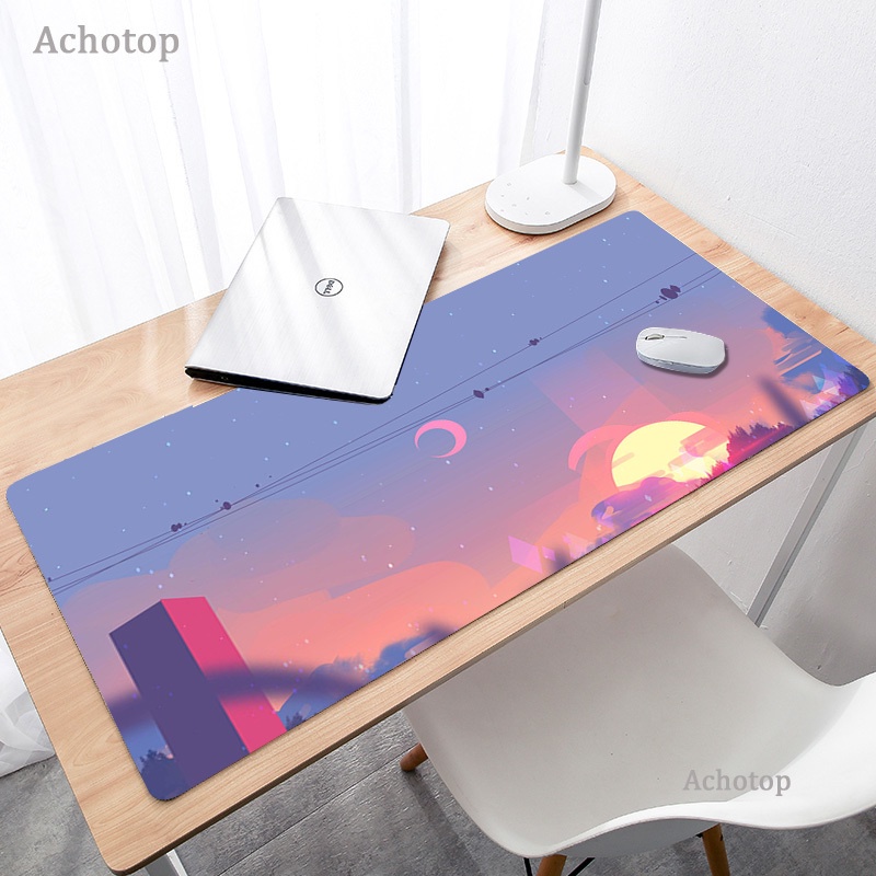 Kawaii Moon Paisagem Mouse Pad PC Gamer Completo Mousepad Grande Tapetes Rato XXL Anime Fofo Rosa Teclados Mesa