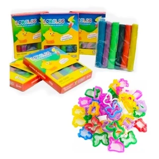 kit 15 Cxs Massinhas de Modelar 65g 06 Cores + 30 Cortadores