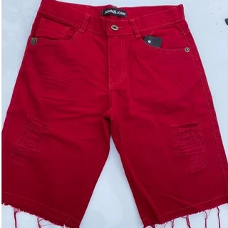 bermuda jeans masculino slim estilosa estilo destroyed cor vermelho lançamento