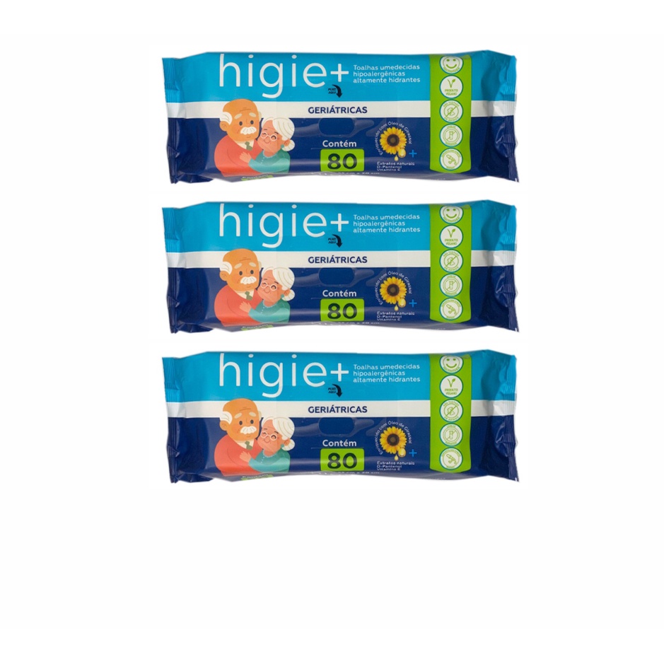 Kit com 03 Pacotes de Toalhas Umedecidas Geriátricas 20x23 Premium