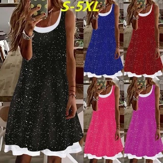 Starry Sky Fake Duas Peças Impressas De Pescoço Redondo Sem Manga S-5XL