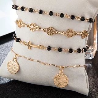 Kit 4 Pulseiras Dourada Conjunto Cruz Pingente N8370