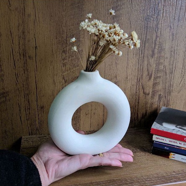 Vaso Donut Redondo PEQUENO em Cerâmica para Plantas e decoração Branco fosco para pintar