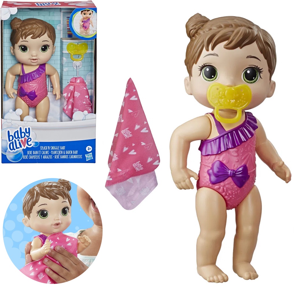 Boneca Baby Alive Banho Carinhoso Morena - Para brincar dentro e fora da  água - E8722 - Hasbro, Cor: Rosa e roxo - Pechinchou