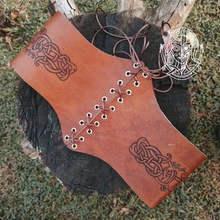 Corpete corset couro legítimo medieval nó nórdico viking pagão dragão