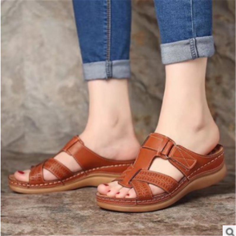 Sandália/Chinelo Feminino Ortopédico De Dedo Aberto/Salto Baixo/Vintage/Plataforma Para Caminhada/Verão