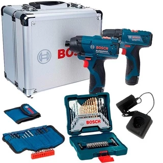 Kit Combo Furadeira GSR 120-LI + Chave de Impacto GDR 120-LI + Estojo Brocas X-Line 30 Peças BOSCH