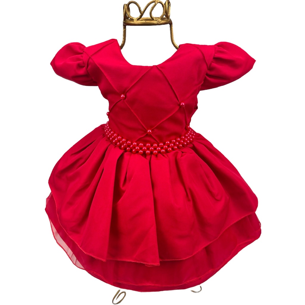 Vestido Natal Ano Novo Moda Neném Bebê Reveillón Kids Presente Final De Ano Festa Infantil Menina Criança Lindo Premium Veneza Bebe Apresentação Igreja Casamento Pérola Laço Luxuoso Modinha Blogueira Diva