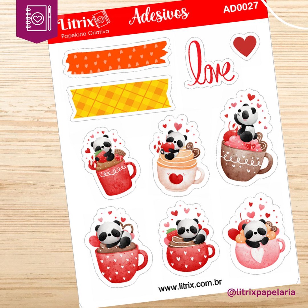 Cartela de Adesivos Pandas Love | Shopee Brasil