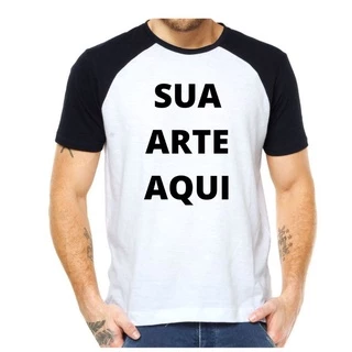 Camiseta Raglan Branco Personalizada com sua logo, arte ou ideia - FRENTE TAMANHO A4