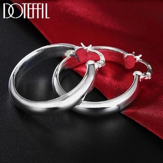 DOTEFFIL Prata Esterlina 925 Sterling 35mm Brincos De Argola Lisa Para Mulheres Melhor Presente Moda Charme Noivado Jóias De Casamento
