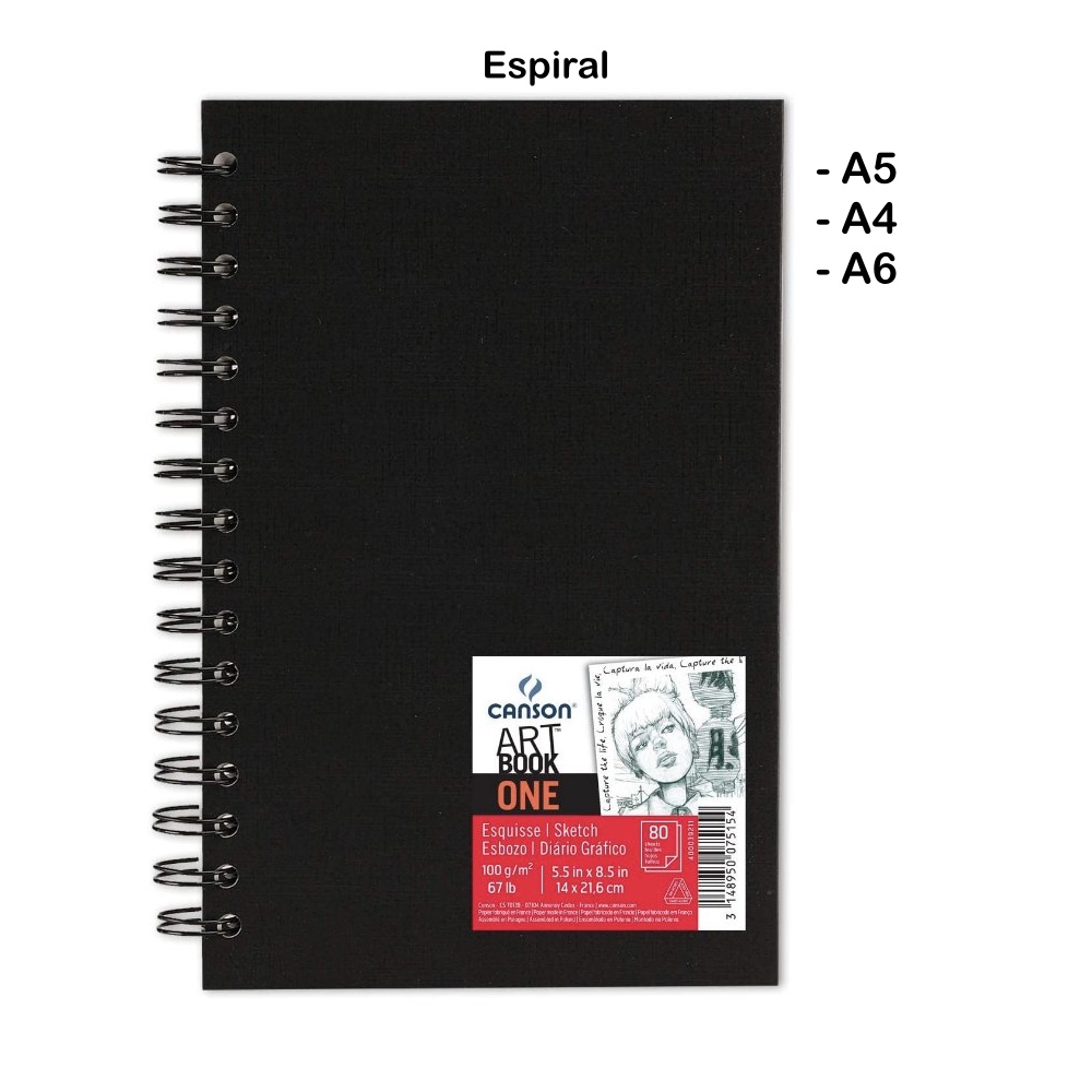 Bloco Sketchbook A4 A5 A6 CANSON One Espiral 80 Fls 100 g/m2