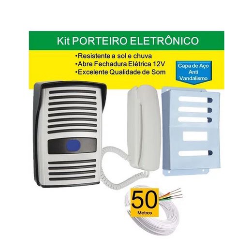 Kit Interfone Residencial Porteiro Eletrônico + 50 Metros de Cabo 4 ...