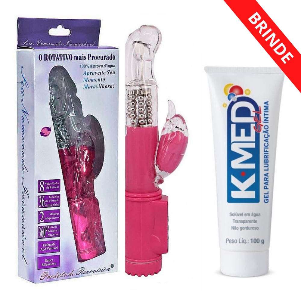 Vibrador Rabbit Coelho Rotativo Estimulador De Clitóris Jack Rabbit Lubrificante Kmed 100g 6602