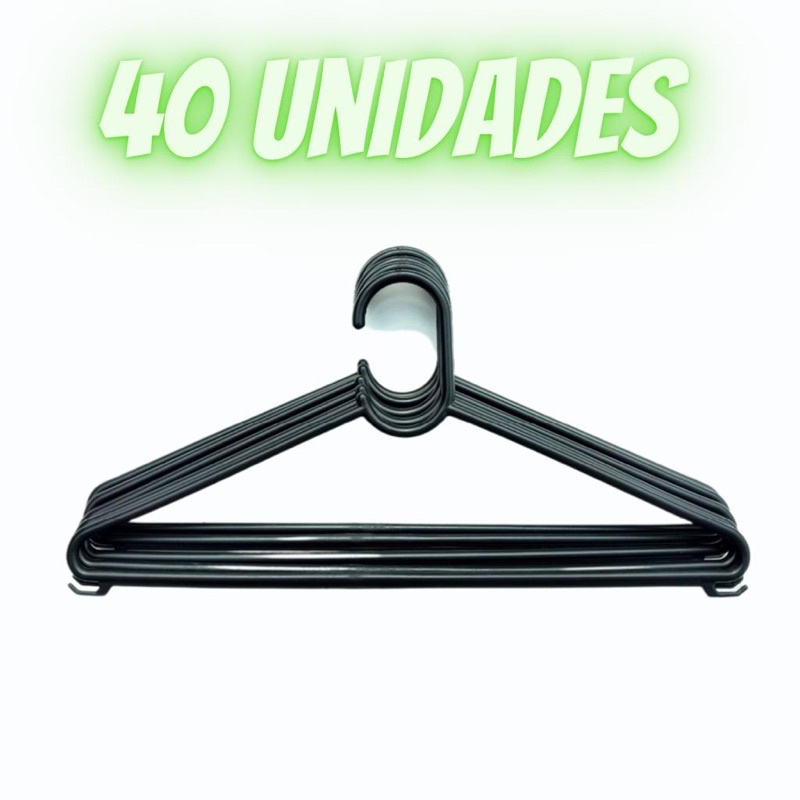 Cabide De Roupas Plástico Adulto Preto - 40 unidades