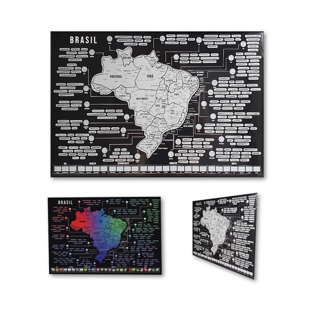Mapa de Raspar do Brasil Poster Grande 70x47cm Com pequenos Erros