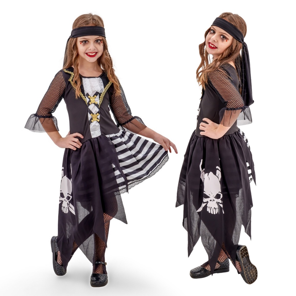 Fantasia Halloween Feminina Infantil Piratinha De Luxo