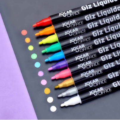Caneta Giz Líquido COLORIDA Jocar Office, ideal para escrever em etiquetas lousa