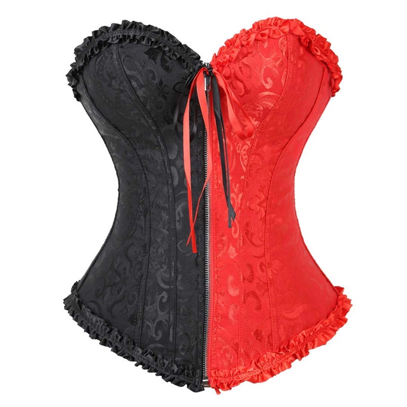 Underbust Corset Dress Skirt Top 3 Piece Burlesque Corsets Bustier Lingerie  Plus Size Black Korset Victorian Costume Gothique