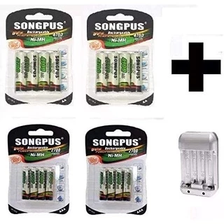 Pilhas Recarregáveis Kit 16 Un Sendo 8 Un Aa 8 Un Aaa Recarregáveis e 1 Carregador