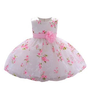 Vestido Infantil Florido com Laço para Festas – Branco e Rosa