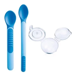 Kit Colher Infantil com Estojo Macia Termossensível Azul MAM em Oferta na Shopee