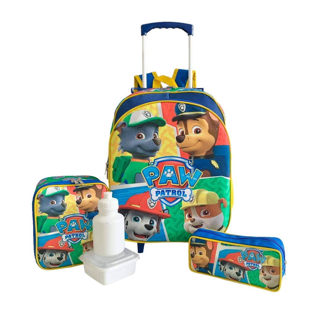 Kit Mochila Escolar Infantil Paw Patrol Rodinhas Patrulha Canina M F5 ...