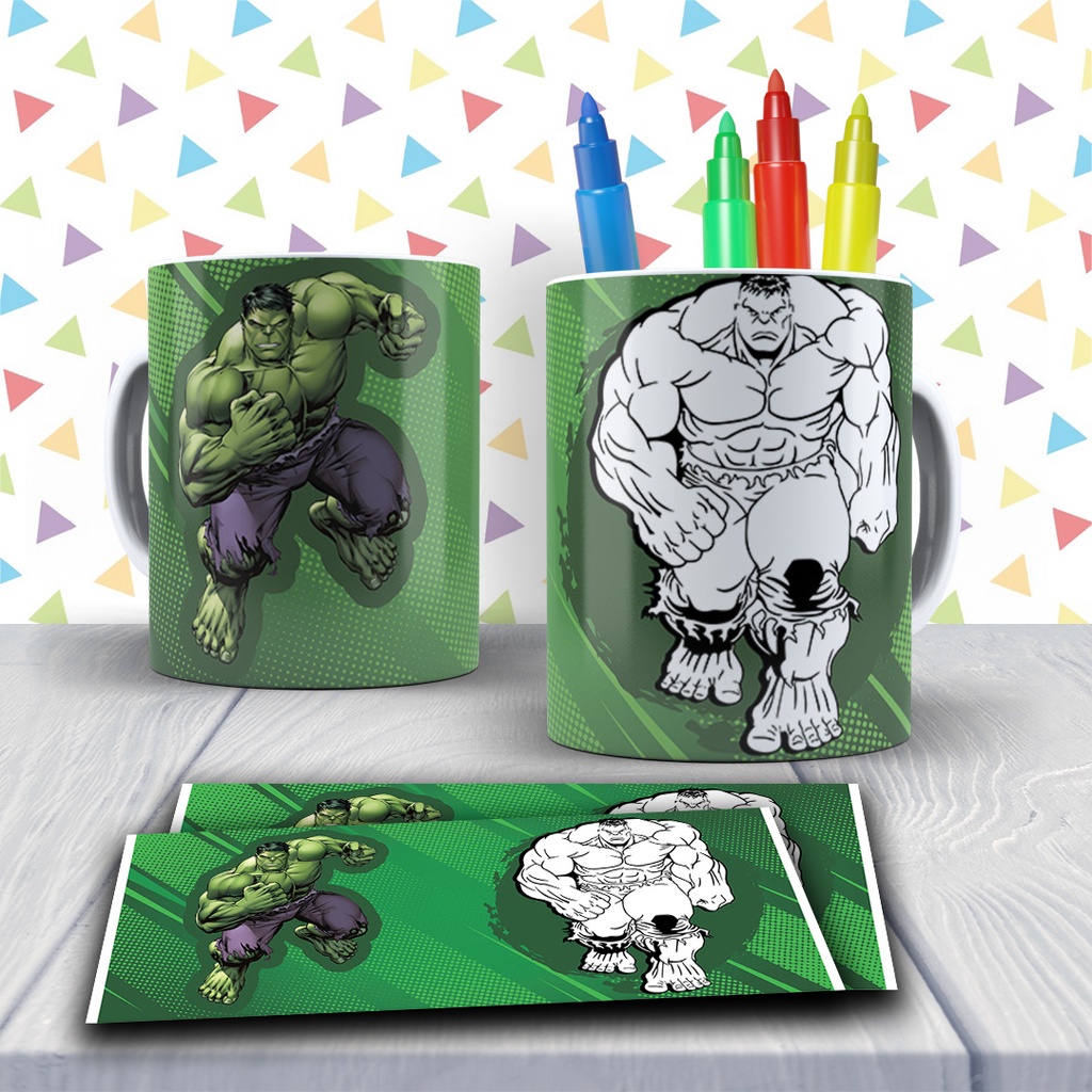 Kit Caneca para pintar Hulk + Jogo de canetinhas Laváveis em