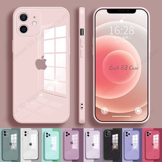 Capa De Silicone Líquido Borda Quadrada Vidro Resistente Para Iphone 12 11 Pro Max Xr Xs 7 8 Plus