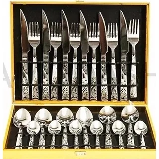Kit Faqueiro Maleta De Talheres Inox 24 Peças Com Dourado+modelos novas