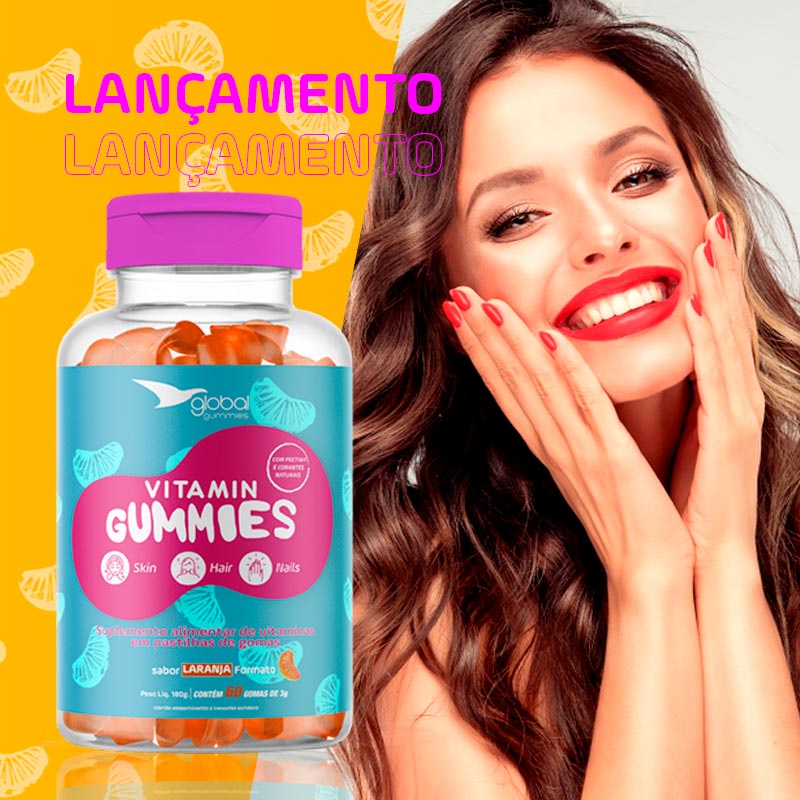 Global Gummies Para Melhorar Pele Cabelos E Unhas Sabor Laranja Ou Morango 60 Gomas