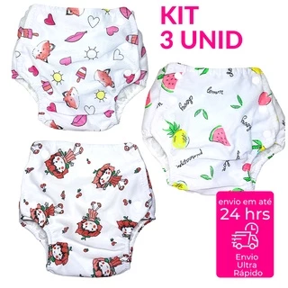 Pacote com 3 Fralda Plástica Calça Enxuta Reutilizável Ecológica Estampada Transição para Bebê Infantil Desfralde em Oferta na Shopee