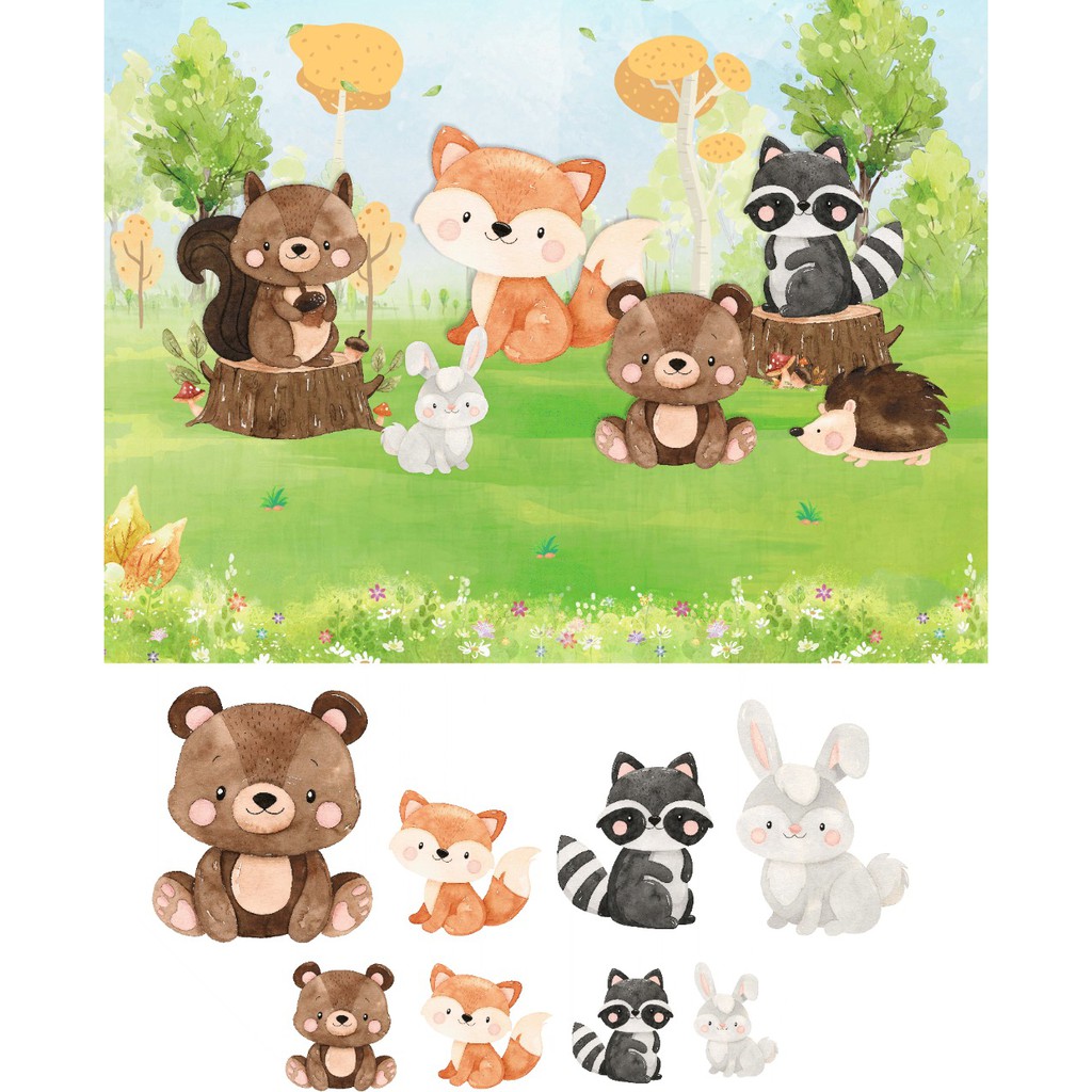 KIT DISPLAY 8 PÇS + PAINEL BOSQUE ENCANTADO MENINO 2,00 X 1,50 Shopee