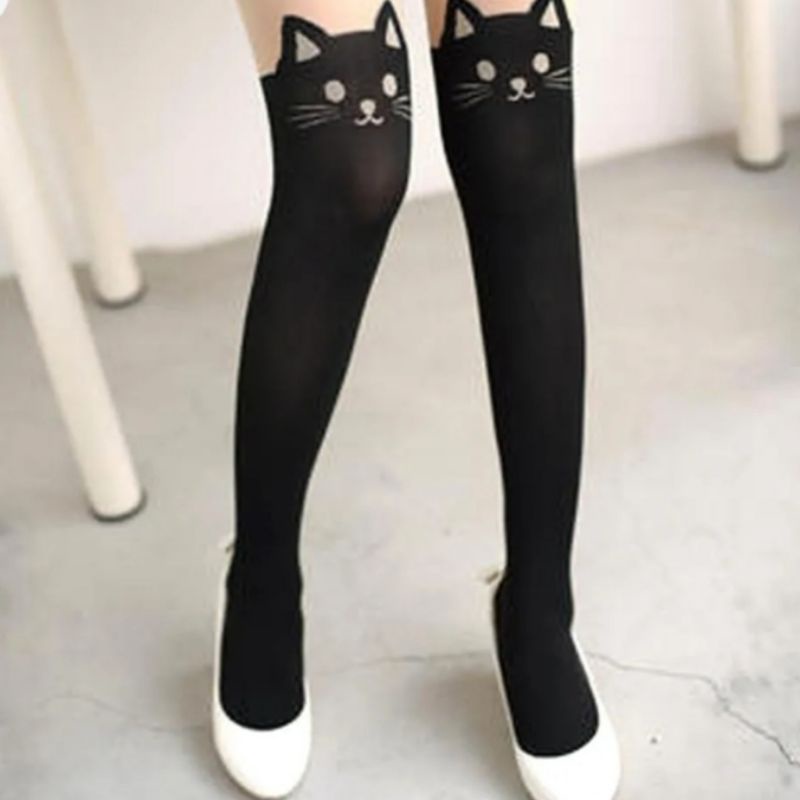 Meia 7/8 gatinho preto cosplay