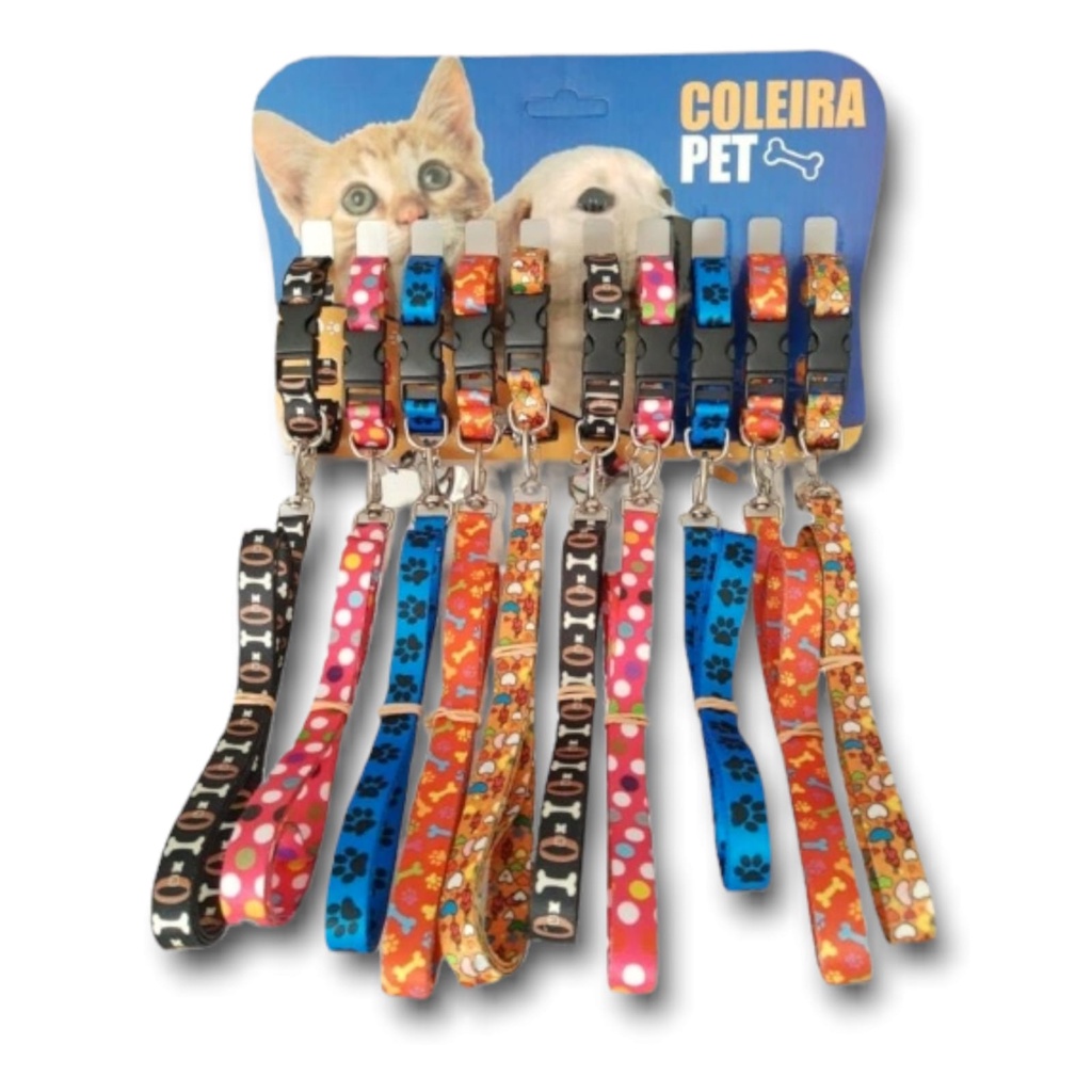 KIT Coleira para cães Cartela com 10 coleiras Seda Estampada + Guia ...