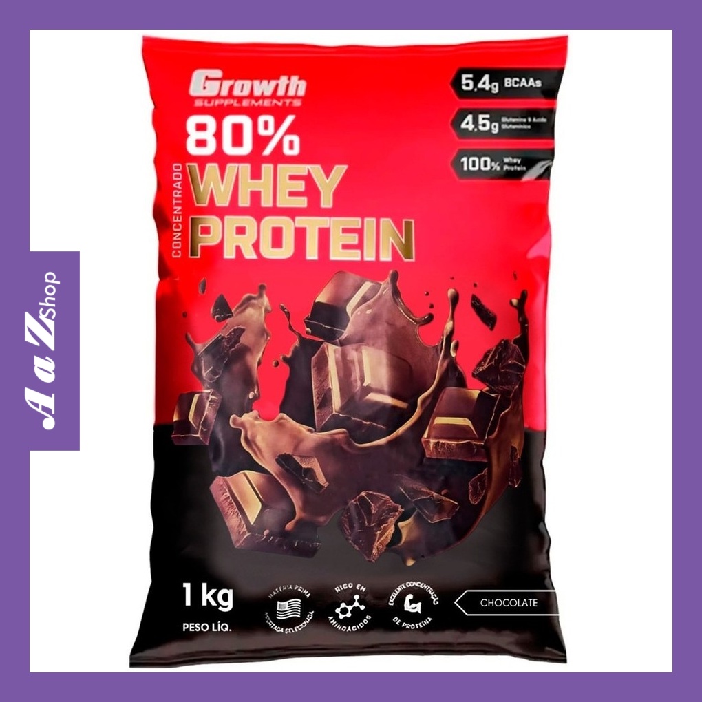 Whey Protein Concentrado 80% Growth Sabor Chocolate 1 kg