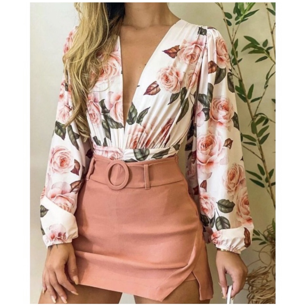 Short Saia Bengaline Roupa Feminina Com Fenda Cinto Tendência