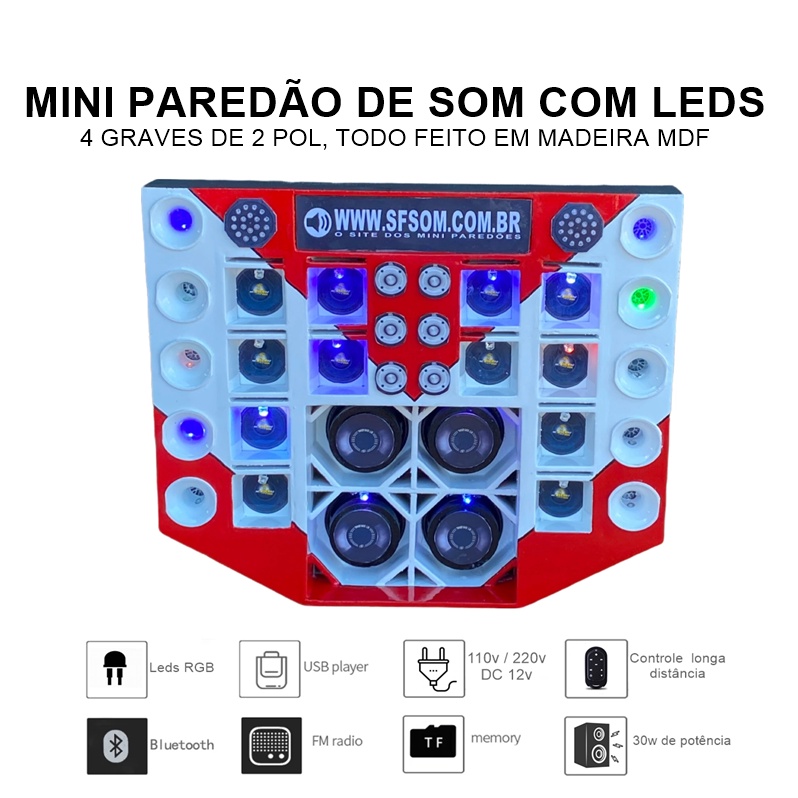 MINI PAREDÃO 4 GRAVES, LEDS RGB, CONTROLE,COMPLETO, COM QUALIDADE