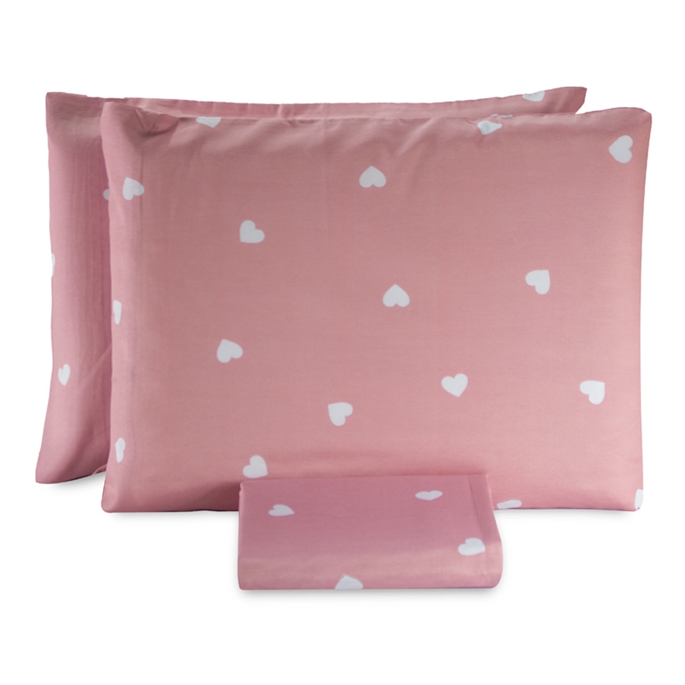 Jogo de Lencol Cama de Solteiro Algodao Coracao Rosa Menina