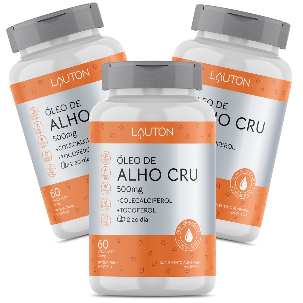 Óleo de Alho Cru 500mg c/ Vitamina E + D3 - 60 Cápsulas Softgel