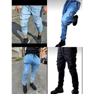 CALÇA MASCULINA JOGGER JEANS RASGADA